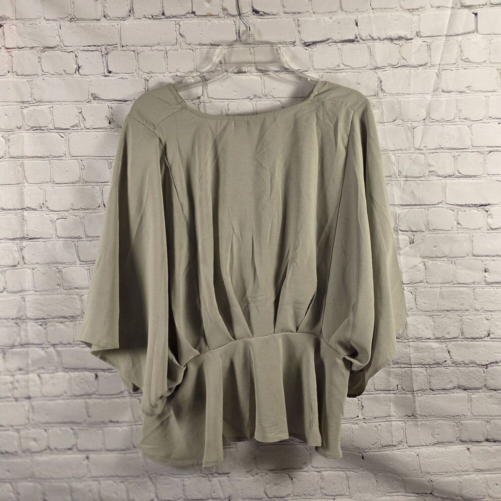Andree By Unit Women Medium Olive Green V-Neck 3/4 Sleeve Blouse - Thumbnail 6