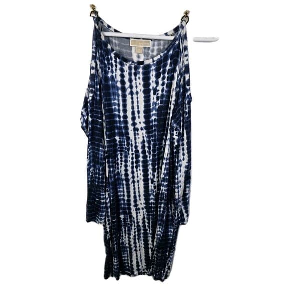 Michael Kors Women’s Medium White‎ Tie Dye Chain Strap Cold Shoulder Dress - Thumbnail 5