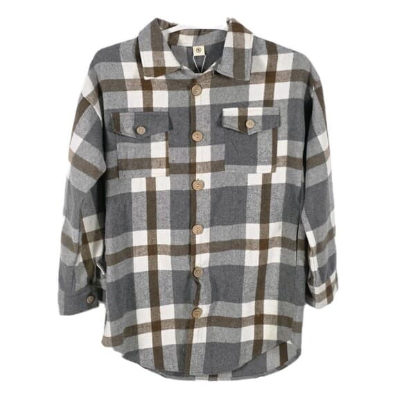 *NWT* Genjun Womens Small Plaid Button Up‎ Shirt With Side Pockets - Thumbnail 9