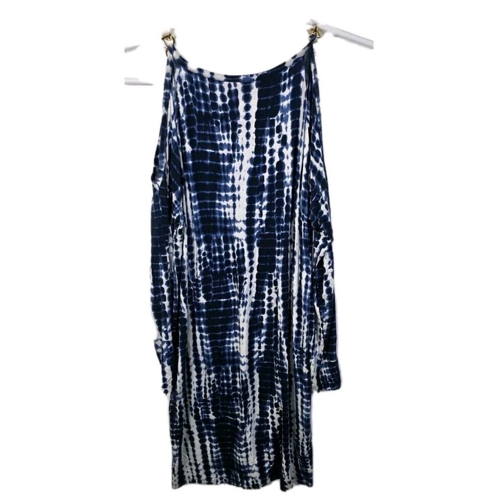 Michael Kors Women’s Medium White‎ Tie Dye Chain Strap Cold Shoulder Dress - Thumbnail 2