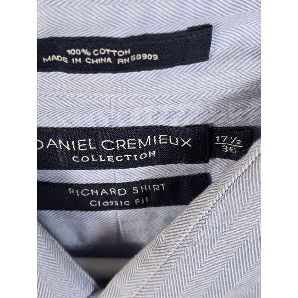 Daniel Cremieux Mens 17.5 - 36 Blue Shirt With Pinstripes‎ - Thumbnail 4