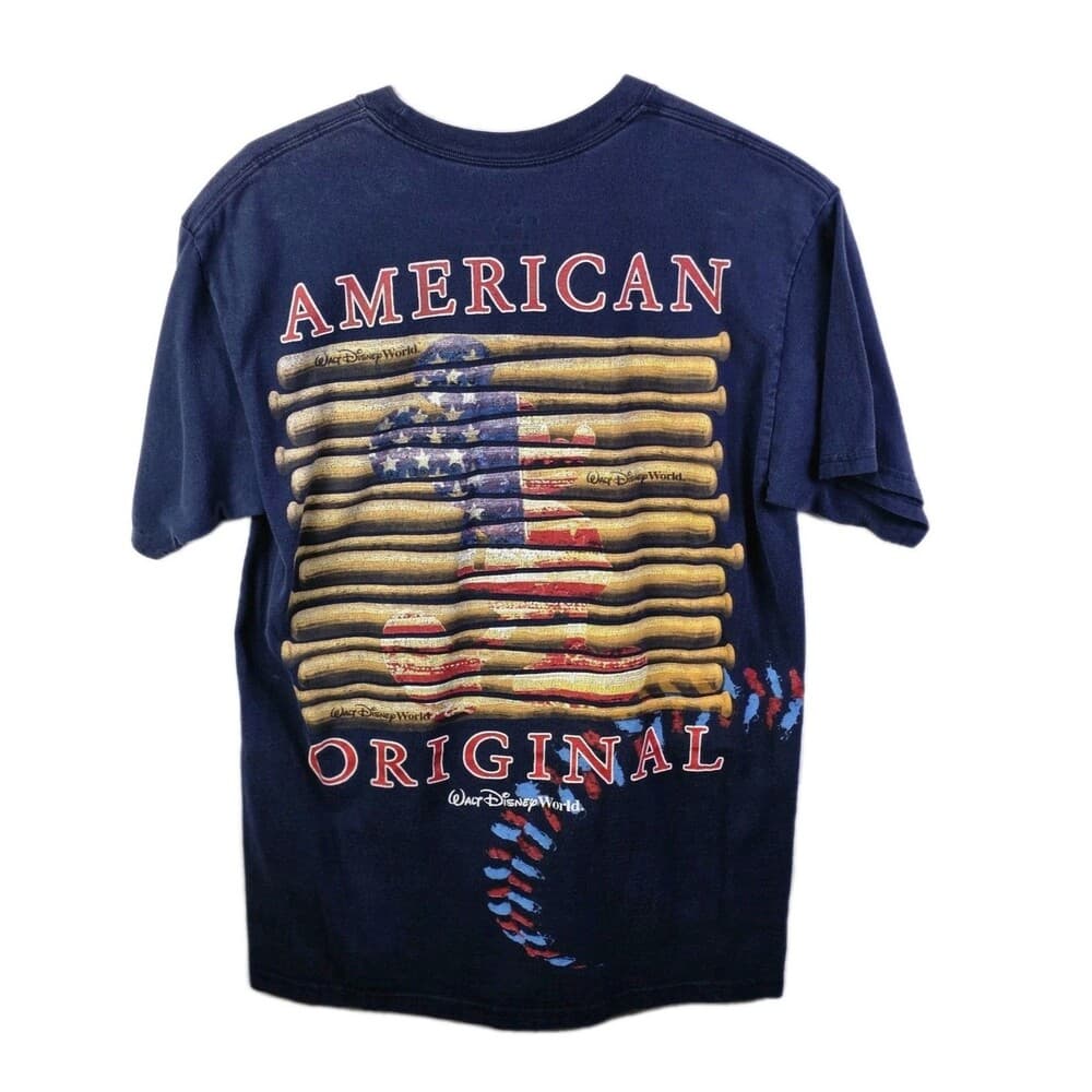 Disneyland Youth Medium Blue Baseball Mickey American Original Flag T-Shirt‎ - Thumbnail 4