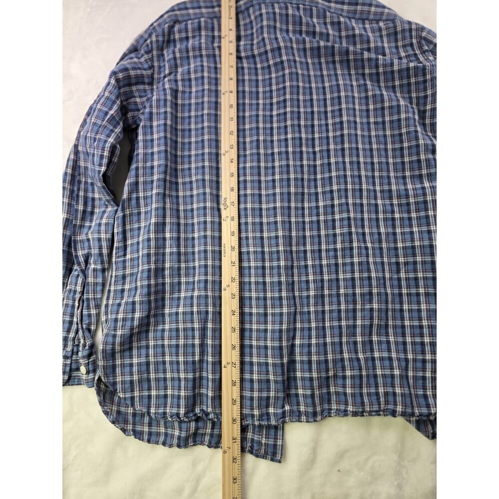Polo Ralph Lauren Men's XL Blue Check Cotton & Linen Long Sleeve‎ Casual Shirt - Thumbnail 5