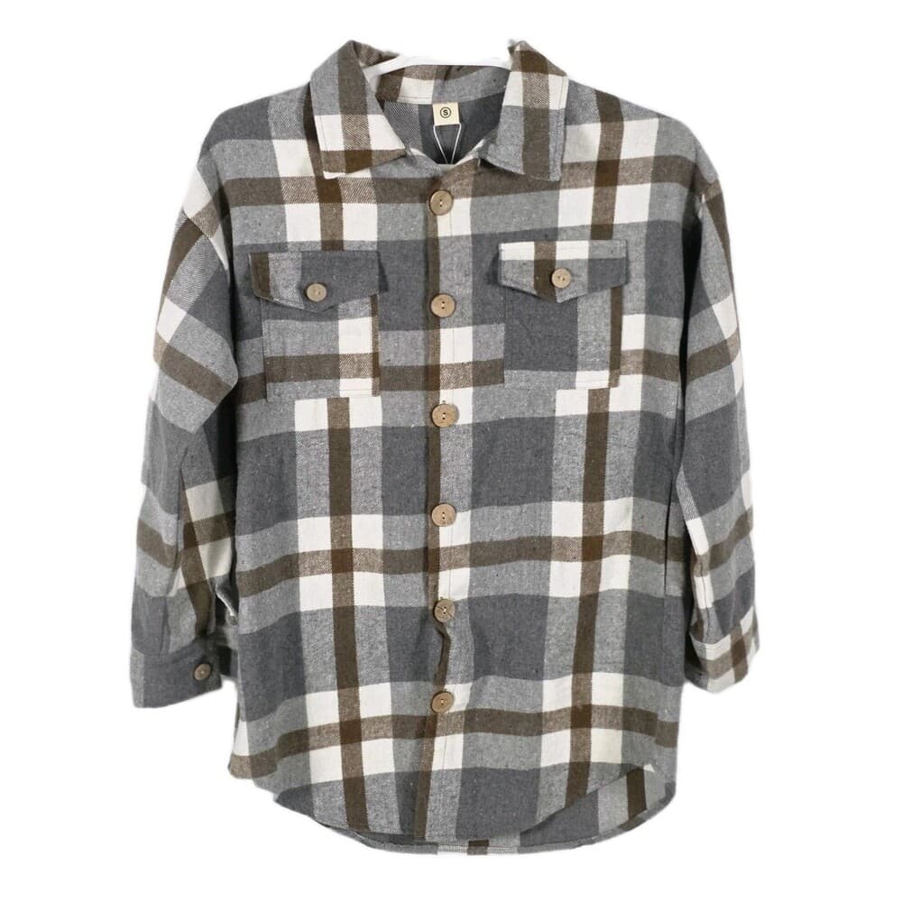*NWT* Genjun Womens Small Plaid Button Up‎ Shirt With Side Pockets - Thumbnail 8