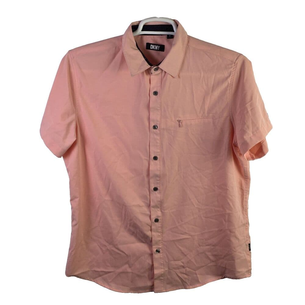 Vintage DKNY Women's‎ Peach Medium Short Sleeve Shirt - Thumbnail 12