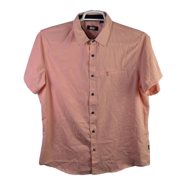 Vintage DKNY Women's‎ Peach Medium Short Sleeve Shirt - Thumbnail 13