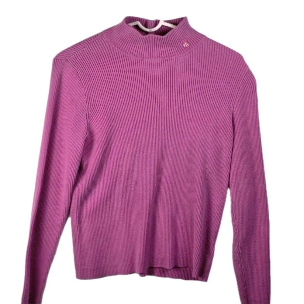 Ralph Lauren Turtleneck Women's XL Pink Ribbed Knit Stretch Sweater‎ - Thumbnail 8