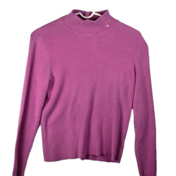 Ralph Lauren Turtleneck Women's XL Pink Ribbed Knit Stretch Sweater‎ - Thumbnail 9