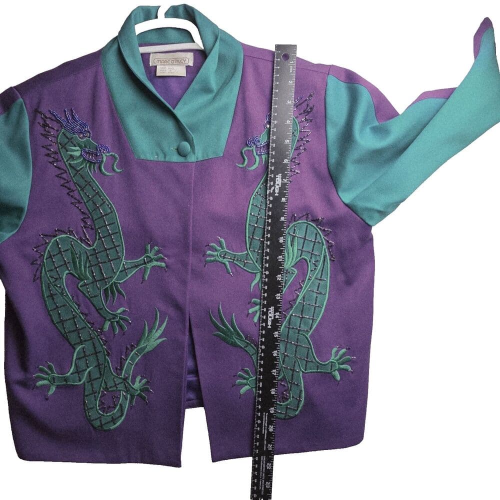 Marc D'Arc Women' Size 10 Teal Wool Embroidered Floral Beaded Lined Blazer - Thumbnail 8