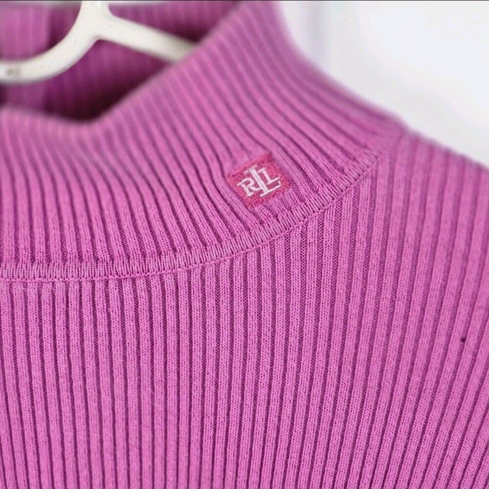 Ralph Lauren Turtleneck Women's XL Pink Ribbed Knit Stretch Sweater‎ - Thumbnail 2