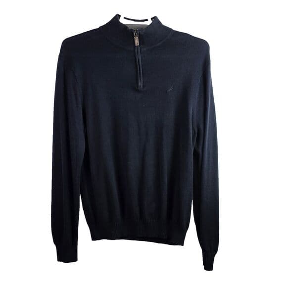 Nautica Men's Large Navy Blue Large 1/4 Zip High Neck Long Sleeve Sweater - Thumbnail 8