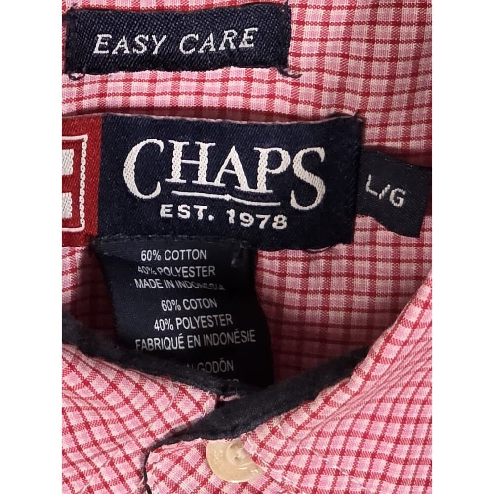 Chaps Men's Large Red &‎ White Short Sleeve Checked Shirt - Thumbnail 3