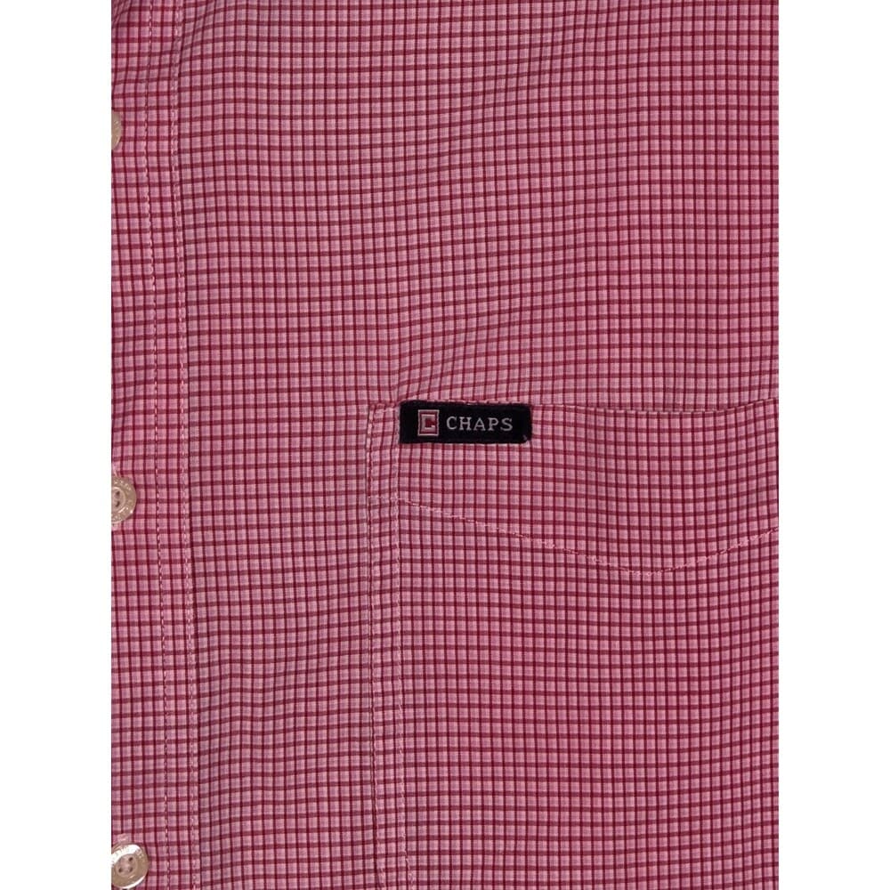 Chaps Men's Large Red &‎ White Short Sleeve Checked Shirt - Thumbnail 2
