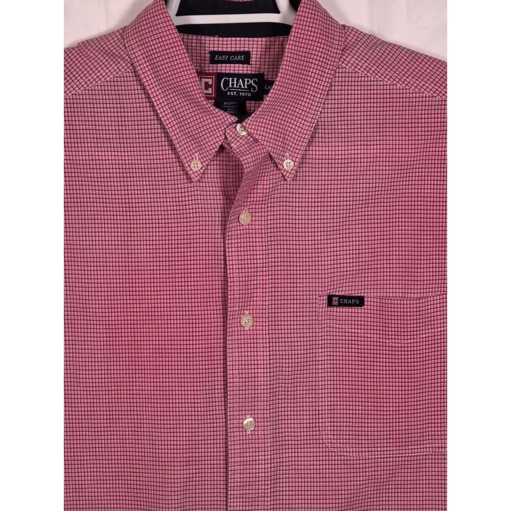 Chaps Men's Large Red &‎ White Short Sleeve Checked Shirt