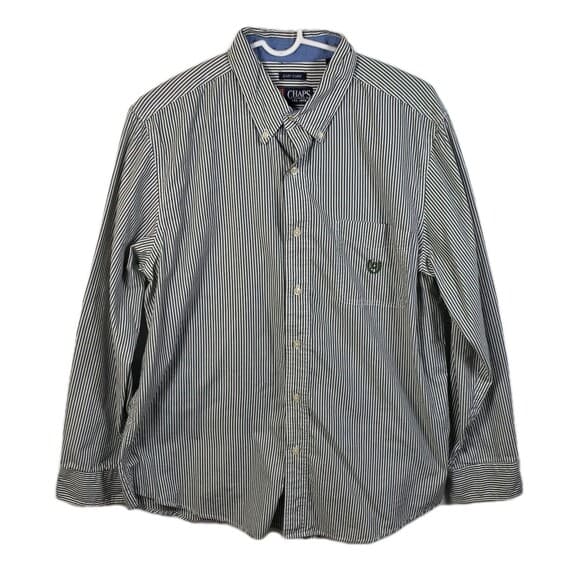 CHAPS Men's Large Green Striped Button-Down Long Sleeve Dress Shirt - Thumbnail 9