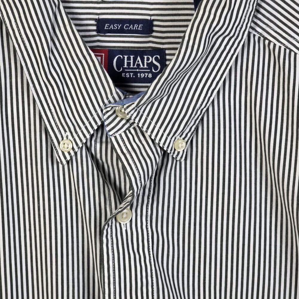 CHAPS Men's Large Green Striped Button-Down Long Sleeve Dress Shirt - Thumbnail 2