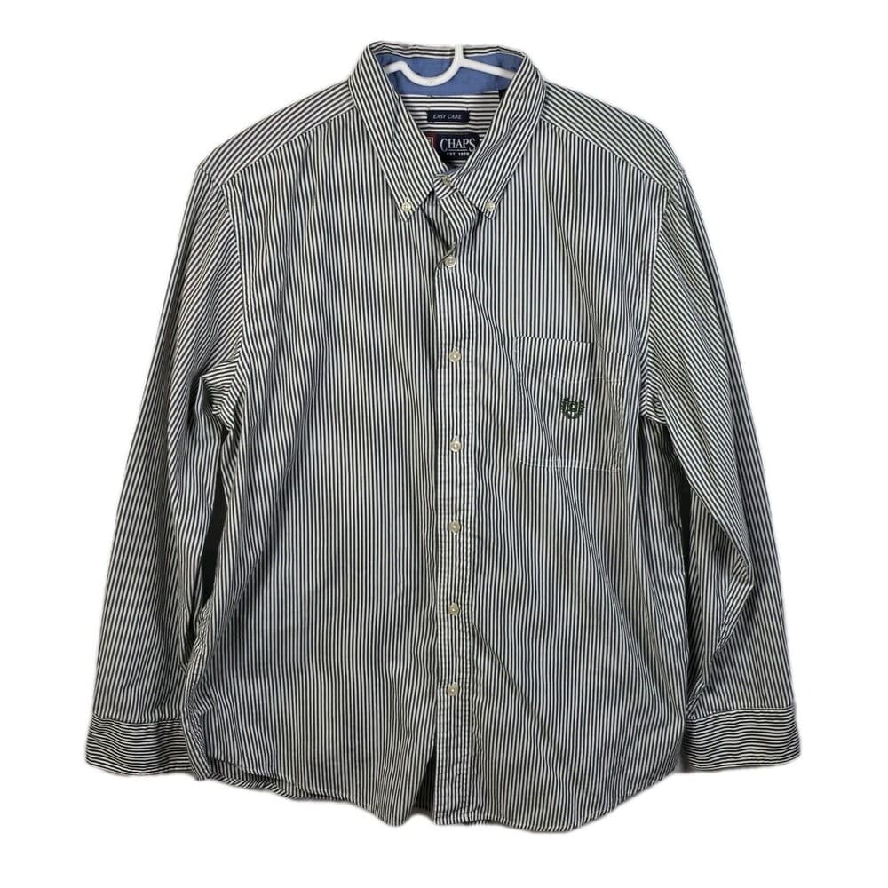 CHAPS Men's Large Green Striped Button-Down Long Sleeve Dress Shirt - Thumbnail 8