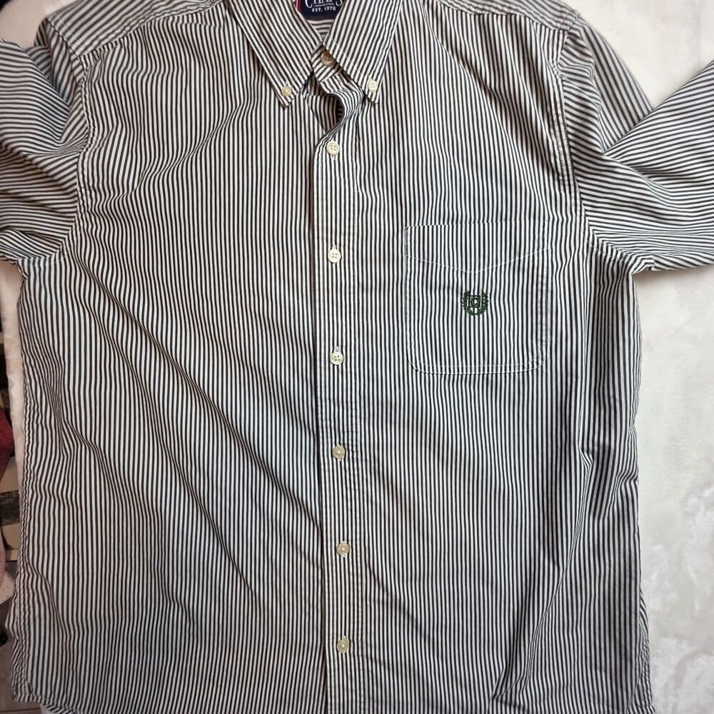 CHAPS Men's Large Green Striped Button-Down Long Sleeve Dress Shirt - Thumbnail 5