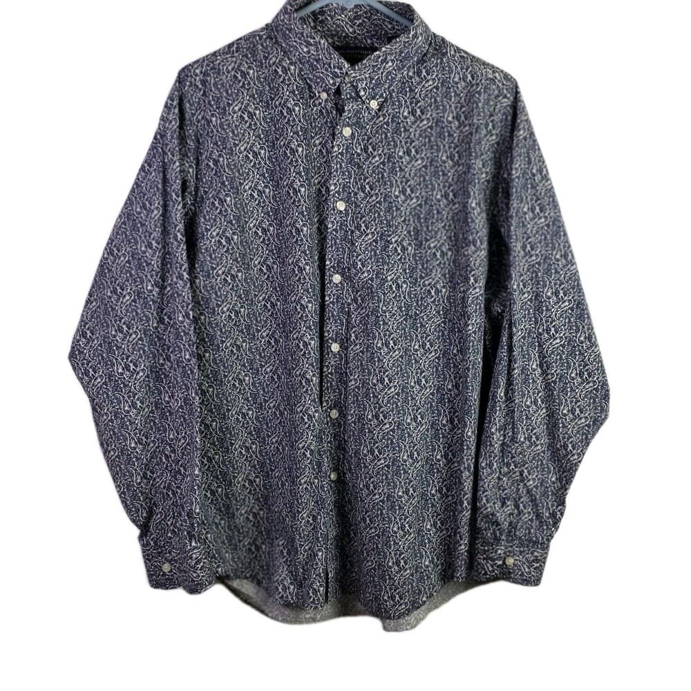 Roundtree & Yorke Men’s XL Blue Dotted Paisley Long Sleeve Button Down - Thumbnail 10