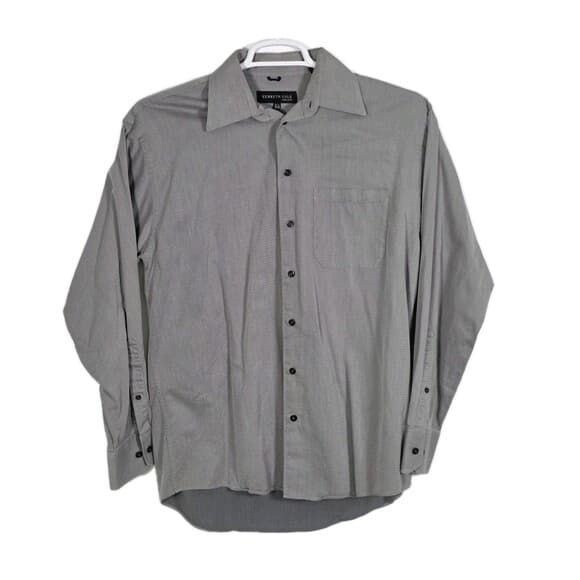 Kenneth Cole Men's Gray Grey 15 1/2 -34-35 Long Sleeve‎ Button Up Shirt - Thumbnail 9