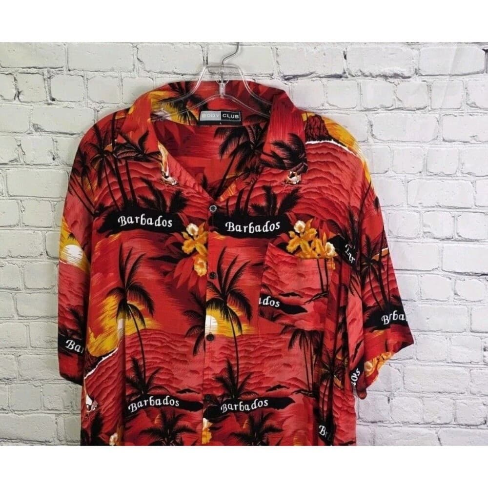 Body Club Men's Men's Large Red Hawaiian Aloha Button Up Tropical Shirt