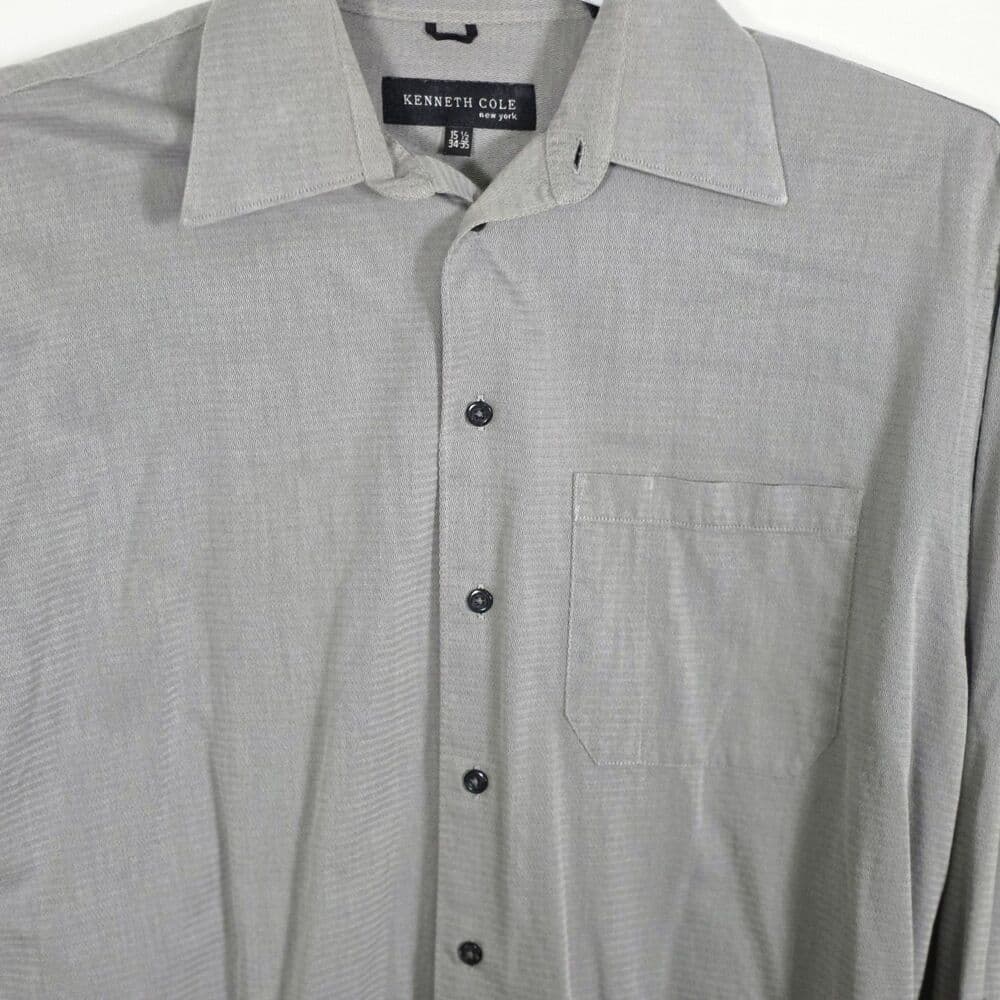 Kenneth Cole Men's Gray Grey 15 1/2 -34-35 Long Sleeve‎ Button Up Shirt