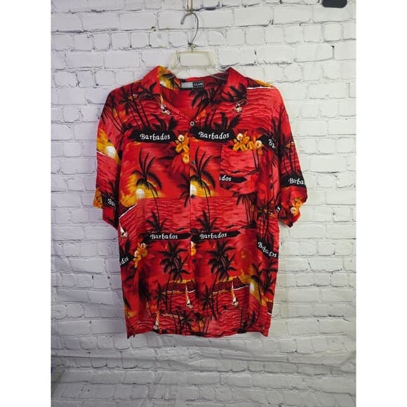 Body Club Men's Men's Large Red Hawaiian Aloha Button Up Tropical Shirt - Thumbnail 8