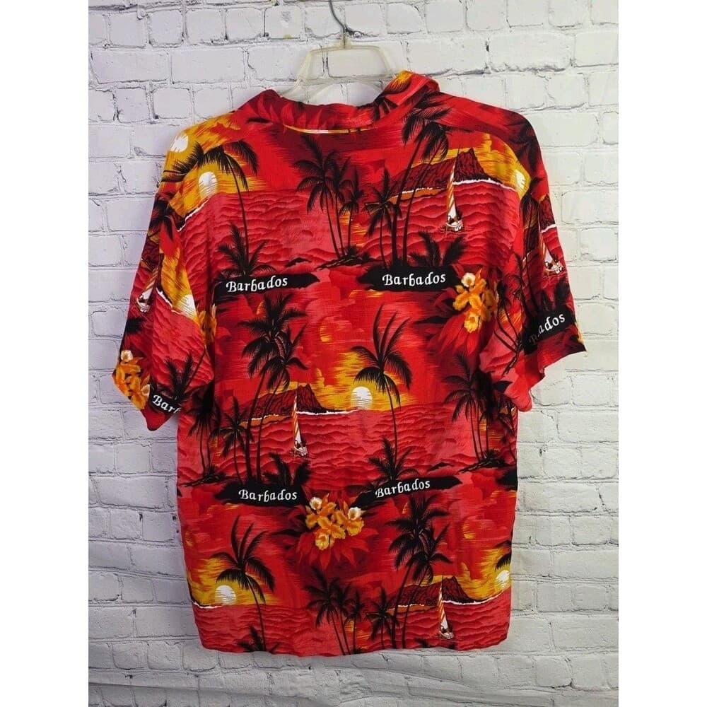 Body Club Men's Men's Large Red Hawaiian Aloha Button Up Tropical Shirt - Thumbnail 5