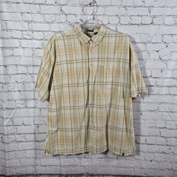 IZOD Men's 2XLT Plaid Linen Blend Plaid Short Sleeve Button Down Short - Thumbnail 8