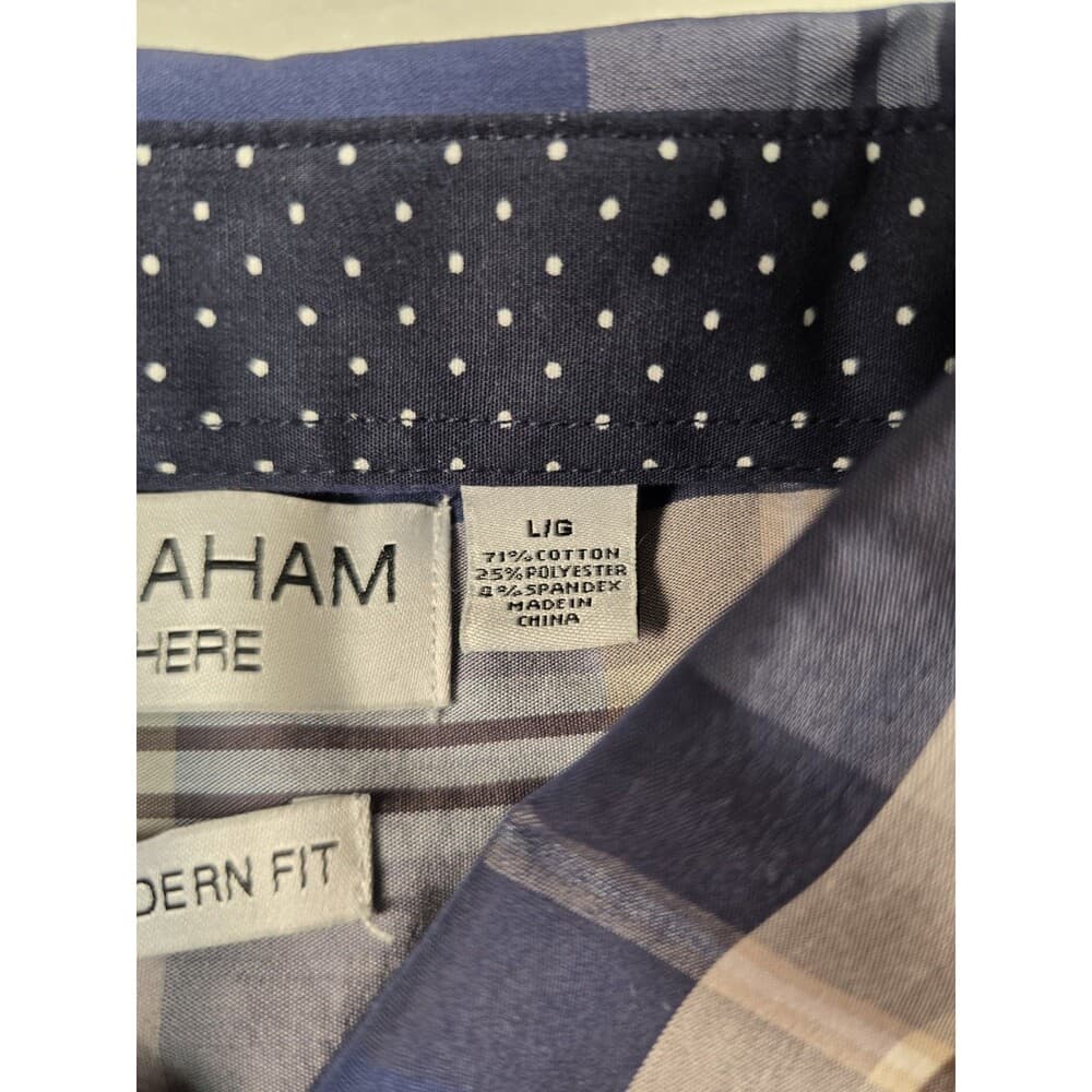 Nick Graham Men's Large Stretch‎ Modern Fit Blue Plaid Long Sleeve Shirt - Thumbnail 3