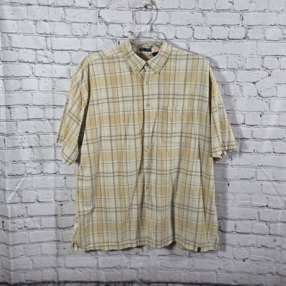 IZOD Men's 2XLT Plaid Linen Blend Plaid Short Sleeve Button Down Short - Thumbnail 7