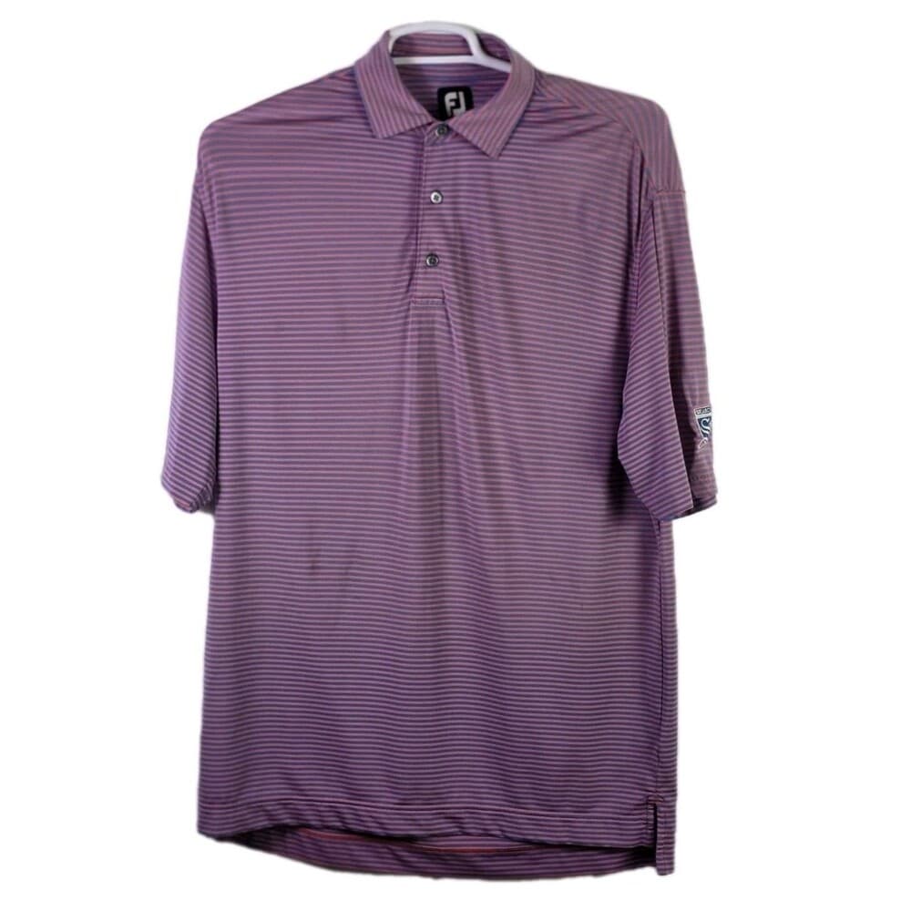 FootJoy Men,s Large Pink & Blue Striped Performance Golf Polo Shirt - Thumbnail 9