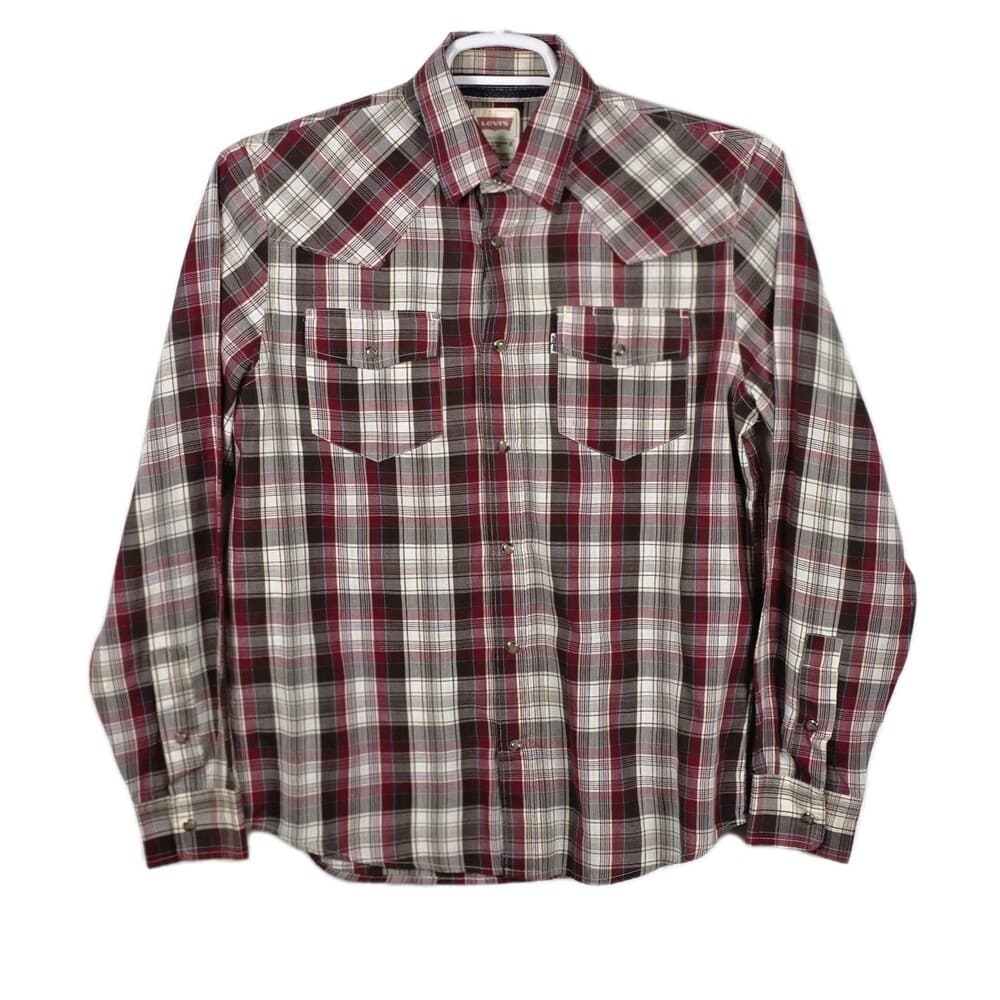 Vintage Levi's Mens Small Plaid Pearl Snaps Western Long Sleeve Button Up Shirt - Thumbnail 10
