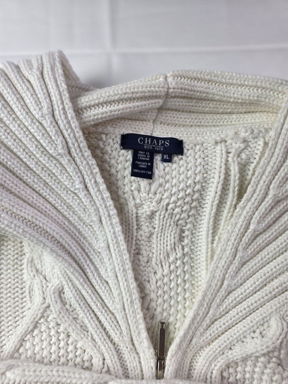 CHAPS Women's XL Ivory Cable-Knit Sweater Cowl Neck - Thumbnail 2