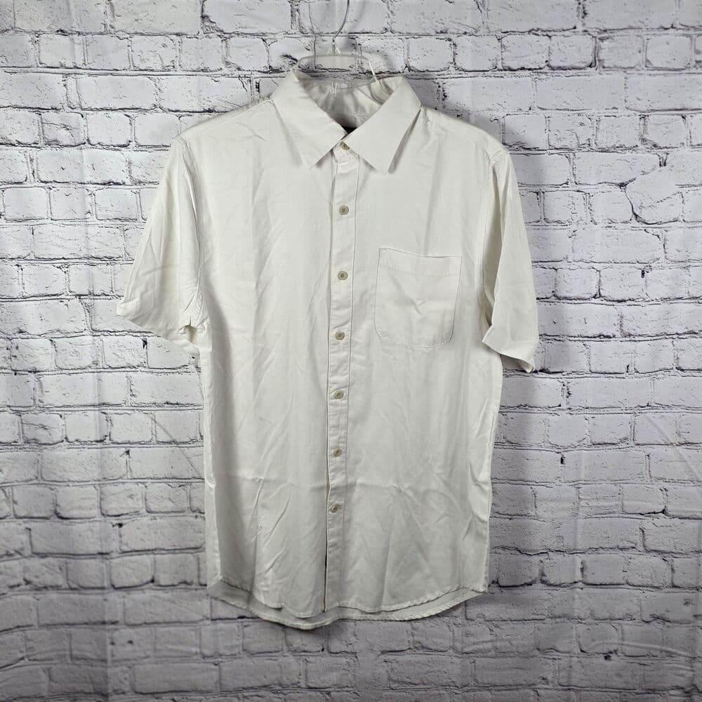 Nat Nast Shirt Men XL Off White Textured Chevron Silk Cotton Airy Camp Pocket - Thumbnail 7