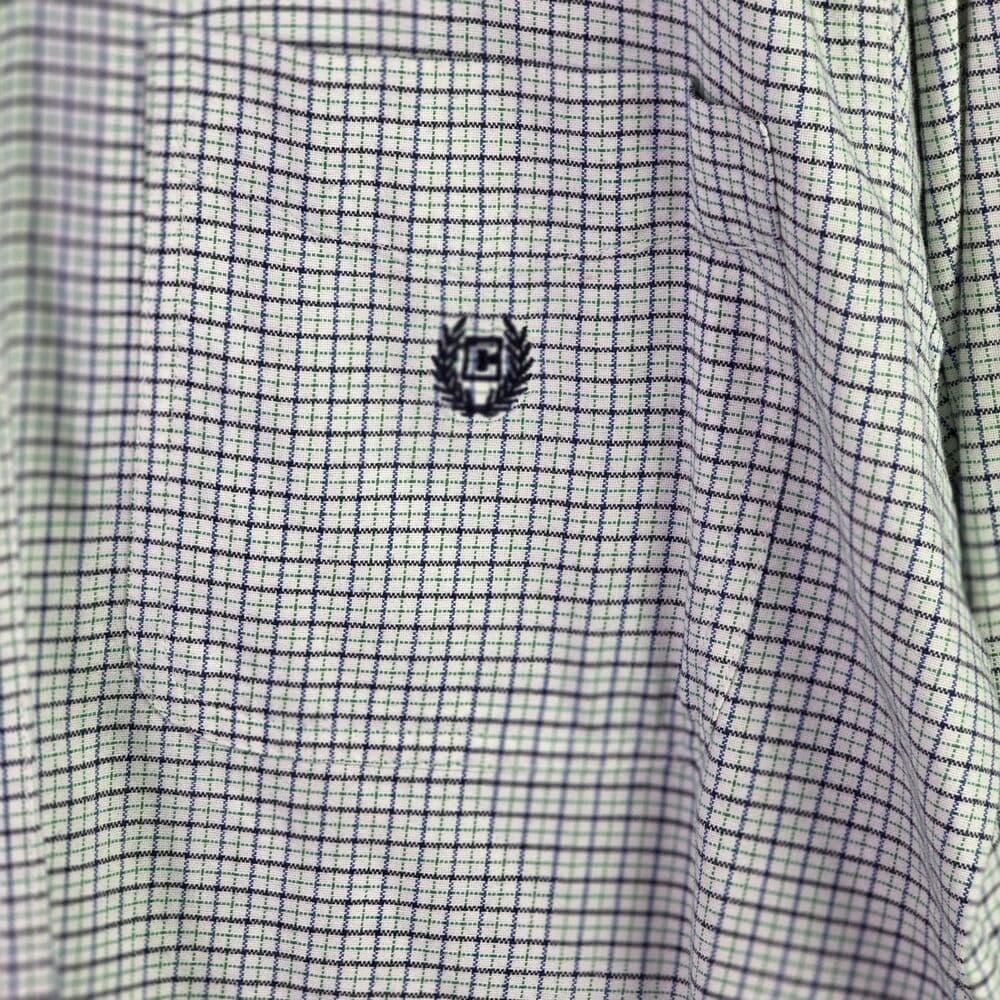 Chaps Men's Medium Stretch Oxford Blue And Green Check Long‎ Sleeve Button Down - Thumbnail 2