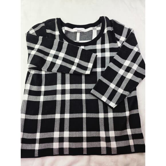 Liz Claiborne Women's Medium Black‎ And White 3/4 Sleeve Sweater - Thumbnail 7