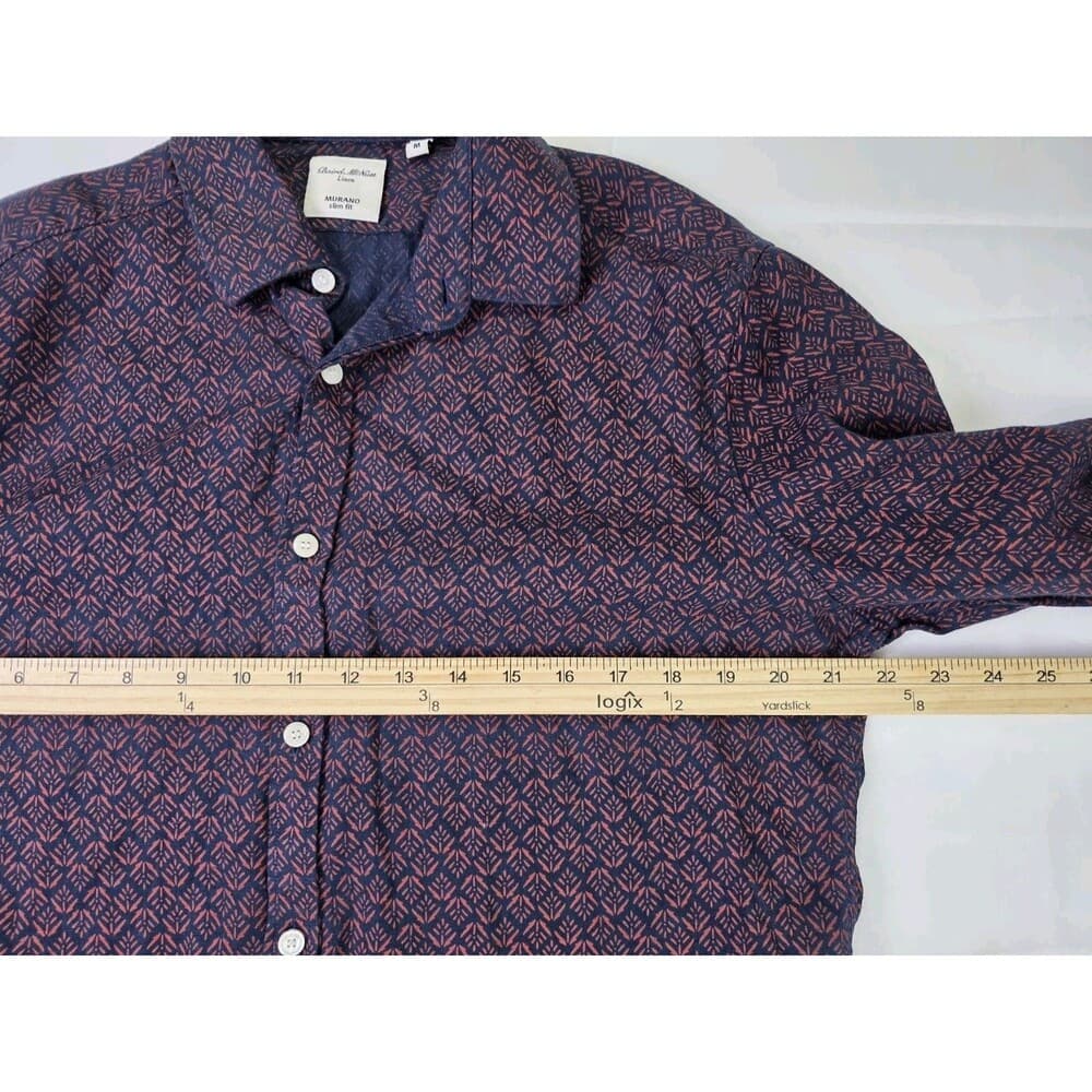 Murano Men's‎ Medium Slim Fit 100% Linen Floral Long Sleeve Shirt - Thumbnail 4