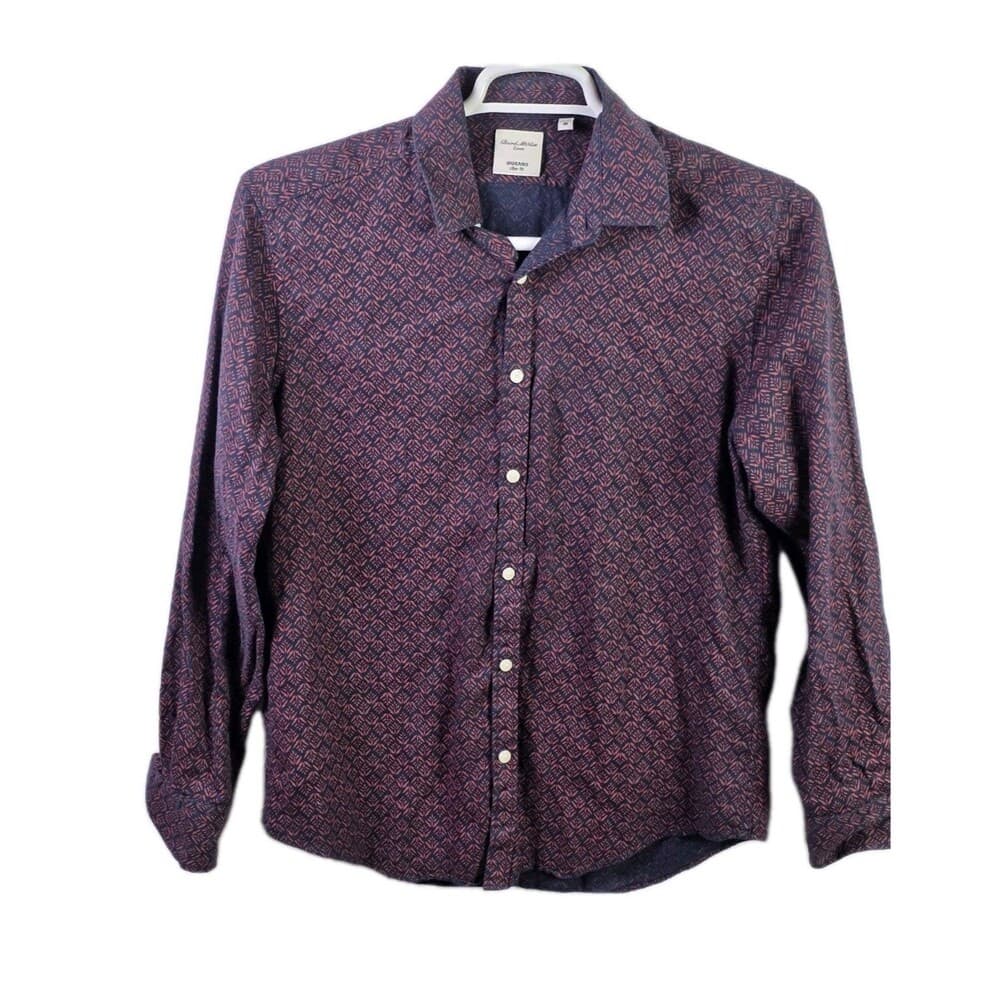 Murano Men's‎ Medium Slim Fit 100% Linen Floral Long Sleeve Shirt - Thumbnail 9