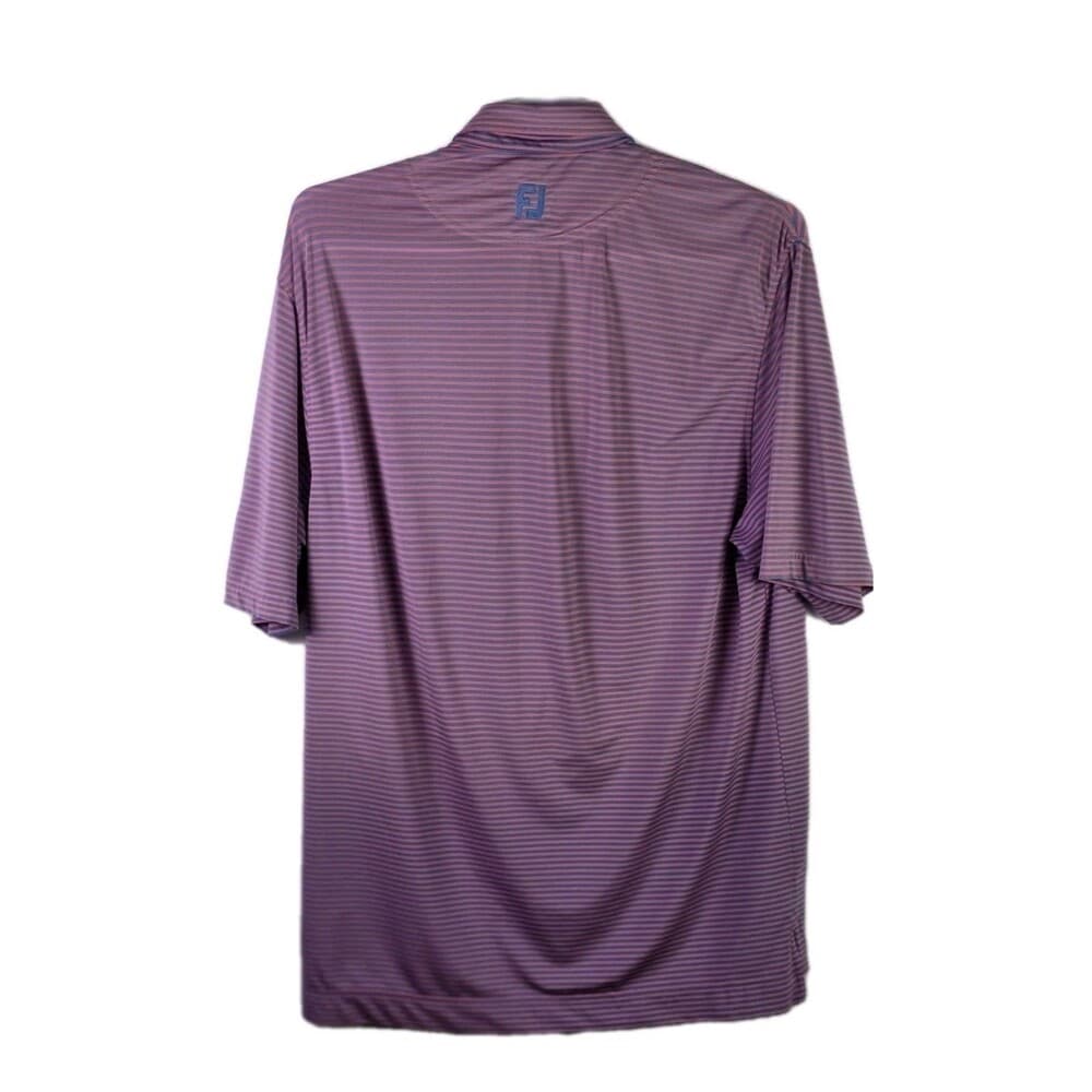 FootJoy Men,s Large Pink & Blue Striped Performance Golf Polo Shirt - Thumbnail 7