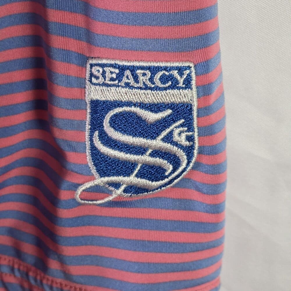 FootJoy Men,s Large Pink & Blue Striped Performance Golf Polo Shirt - Thumbnail 5