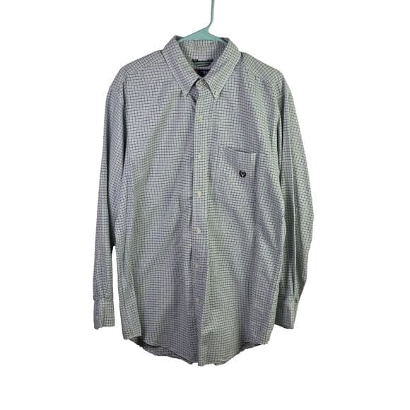 Chaps Men's Medium Stretch Oxford Blue And Green Check Long‎ Sleeve Button Down - Thumbnail 11