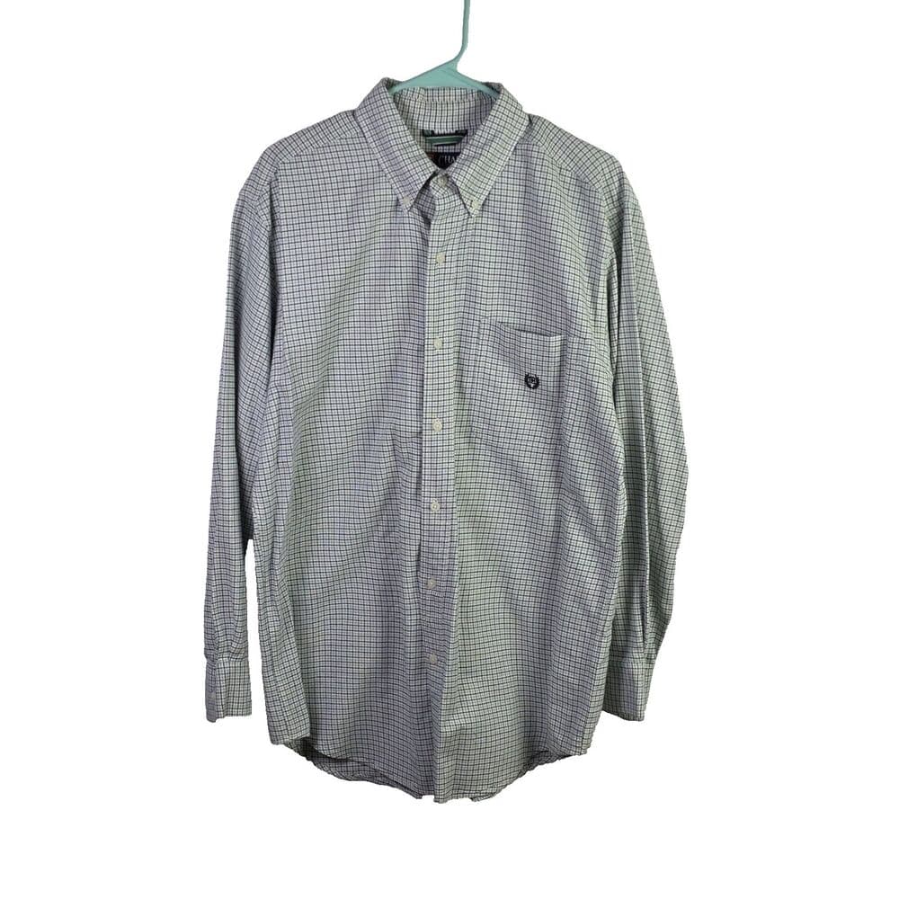 Chaps Men's Medium Stretch Oxford Blue And Green Check Long‎ Sleeve Button Down - Thumbnail 10