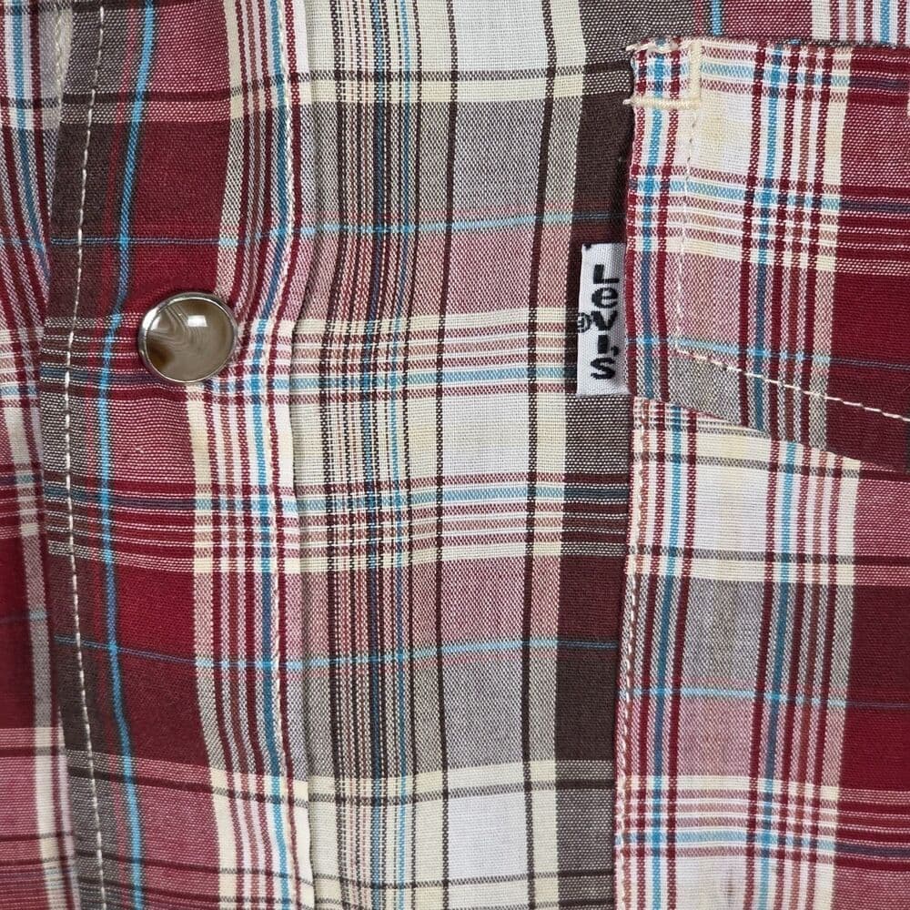 Vintage Levi's Mens Small Plaid Pearl Snaps Western Long Sleeve Button Up Shirt - Thumbnail 2
