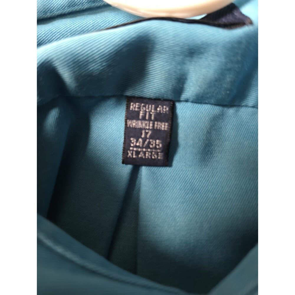Izod Men's Large 17 34/35 Teal Regular‎ Fit Long Sleeve Button Up Shirt - Thumbnail 4