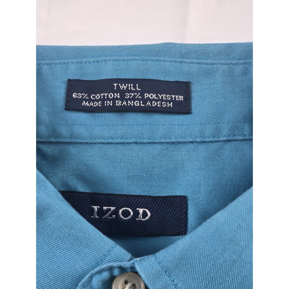Izod Men's Large 17 34/35 Teal Regular‎ Fit Long Sleeve Button Up Shirt - Thumbnail 3
