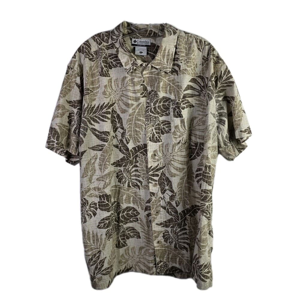Columbia Men's XL Beige Hawaiian Short Sleeve Cotton Blend Button-Down Shirt - Thumbnail 10
