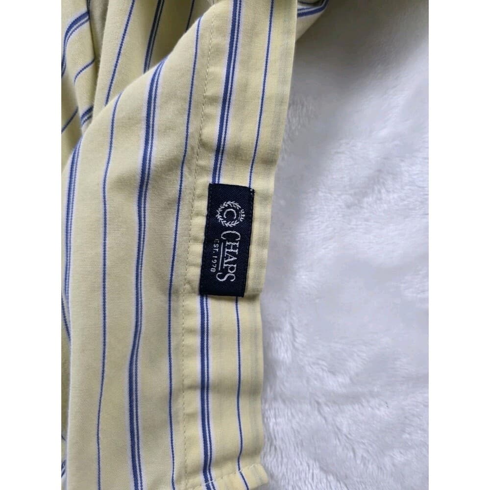 Chaps Men's Large Yellow Striped Short Sleeve Button Down‎ Shirt - Thumbnail 3