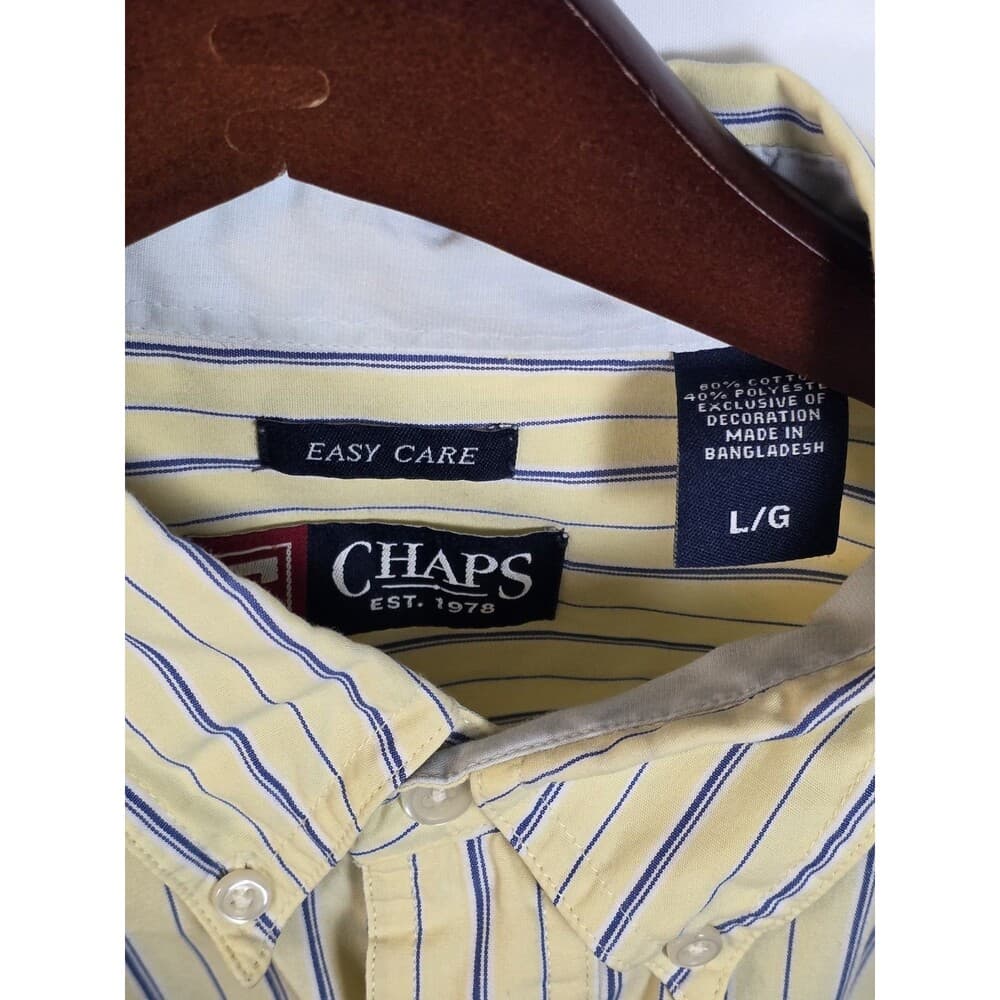 Chaps Men's Large Yellow Striped Short Sleeve Button Down‎ Shirt - Thumbnail 2