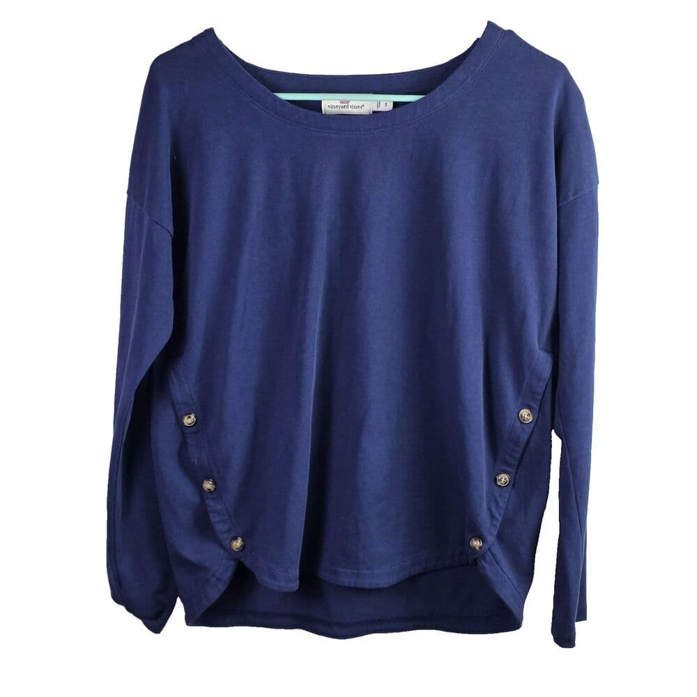 Vineyard Vines Women's Small‎ Navy Blue Long Sleeve Split Button Hem - Thumbnail 9